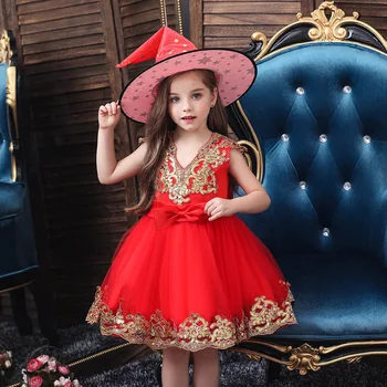 Naujas China siuvinėjimo 12 Metų Baby Girl Dress Vestuvių Mergaičių Vaikai Šalis Suknelė Lankas tutu Princesė Elegantiška Suknelė mergina helovinas