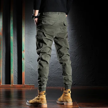 Mados Streetwear Vyrų Džinsai Aukštos Kokybės Palaidi Tinka Multi Kišenės Žalia Atsitiktinis Krovinių Kelnės Hombre Haremo Kelnės Hip-Hop Poilsiu