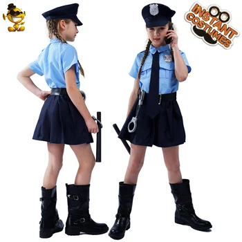 Helovinas Vaikams Policijos Pareigūnas Vienodi Kostiumai Cosplay Girl Blue Policijos Suknelės, Kostiumų Kalėdinis vakarėlis