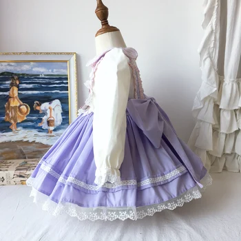 2VNT Baby Girl Rudens Žiemos Long Sleeve Purple turkijos ispanų Derliaus Princesė Kamuolys Suknelė Suknelė Mergina Kalėdų Vakarėlį Atsitiktinis