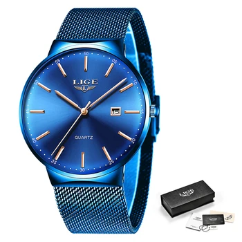 Vyrai Laikrodžiai LIGE Top Brand Prabanga Vandeniui Rankiniai Laikrodžiai Ultra Plonas Data Paprastas Atsitiktinis Kvarciniai Laikrodžių Vyrams, Sporto Laikrodis Siųsti