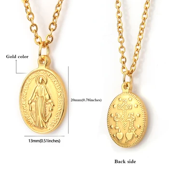 Nerūdijančio Plieno Mergelės Marijos Karoliai Moterys Sidabro Spalvos Ir Aukso Metalo Medalla Virgen Maria Cross Choker Medallas Religios