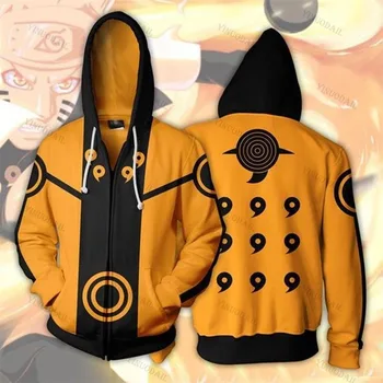 Anime Užtrauktukas Hoodies Vyrai Moterys Naruto Cosplay 3D Bliuzono Chalatą su Gobtuvu Palaidinės Streetwear Laisvalaikio Megztiniai