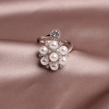 Korėjos Naujo Dizaino Bižuterijos Išskirtinį Vario Apdaila Cirkonis White Pearl Elegantiškas Moteris Atidarymo Reguliuojamas Rodomojo Piršto Žiedą