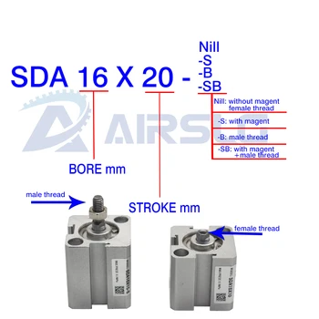 AIRTAC Tipo oro pneumatinis cilindras SDA25x50 dvigubo veikimo kompaktiškas cilindrų SDA25 Pagimdė 25 mm stūmoklio eiga 5-100mm moterų /vyrų sriegis