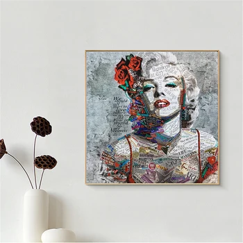 NESAVANAUDIŠKAI Gatvės Meno Tapybos Marilyn Monroe Laikraštis Drobė Art Prints ir Plakatai Kambarį Šiuolaikinės Dekoratyvinės Nuotraukas