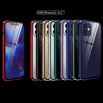 Iphone 12 Mini Magnetinio Atveju iphone12 Priekiniai+Atgal dvipusis 9H Grūdintas Stiklas Case for iphone 12 Pro Max Metalo Bamperis Atveju