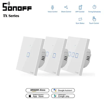 SONOFF T0 T1 Baltas ES AC 100-240V 1/2/3 Gauja TX Serijos WIFI sienos jungiklis, smart Touch Šviesos