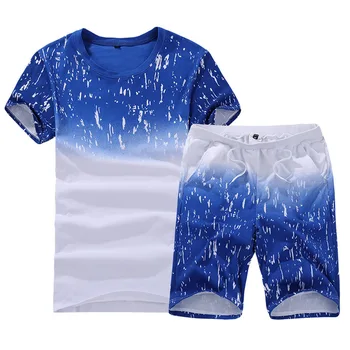 Vasaros nauji vyriški trumparankoviai marškinėliai korėjos sporto kostiumas drabužiai vyriški laisvalaikio sportinis kostiumas