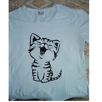 Vasarą Naujos Mados Moterų Atsitiktinis O-Kaklo Marškinėliai Topai Camisas su Funny Cat Spausdinimo ir trumpomis Rankovėmis HH08