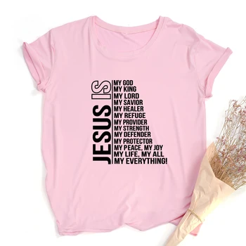 Jėzus Yra Mano Dievas, Karalius Viską Moterų Derliaus Viršūnes Harajuku Krikščionių T-shirt Tikėjimo Trumpas Rankovės Streetwear Grafinis Tees Moteris