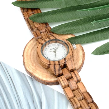 BOBO PAUKŠČIŲ Moterų Laikrodžiai Visus Zebra Medienos Atveju, kalnų krištolas Dial Ponios Suknelė Žiūrėti su Kvarco Medinėje Dėžutėje