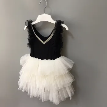 Bamblys merginos nėriniai juoda suknelė vaikų tutu šalis suknelė mergaitės duobute V-kaklo vestido oficialų suknelė vaikams gimtadienio suknelė