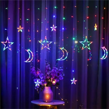 Moon Star LED Lempos Užuolaidų Styginių Šviesos Namų Puošybai Ins Kalėdų Žiburiai Apdailos Atostogų Žiburiai Užuolaidų Lempos šviesos fėja