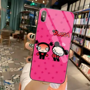 Animacinių filmų kinijos lėlės pucca ir garu Telefono dėklas Grūdintas Stiklas iPhone 11 Pro XR XS MAX 8 X 7 6S 6 Plus SE 2020 atveju