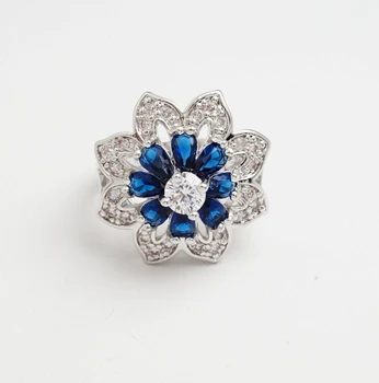 Yunkingdom hiperbolė didelis žiedas šalis karalienė pokylių žiedai moterims, tamsiai mėlyna cirkonis kristalų mados moteriški papuošalai ALP0795