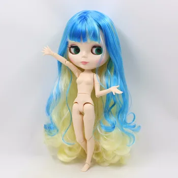 LEDINIS DBS Blyth lėlės šarnyrinės lėlės blue mix geltoni plaukai, balta oda, bendras kūno blizga veidas 1/6 bjd 30cm nuogas lėlės