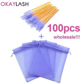OKAYLASH didmeninė spalvinga raišteliu organza blakstienų pakuotės maišelis tušas kalnas aplikatorius baltymus urmu makiažas, blakstienų pakavimo baggie
