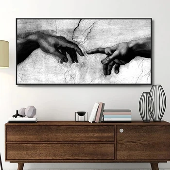 Dievo ranka Adomo Juoda & Balta Drobė, Tapyba Spausdinti ant Canavs Sienos Menas Nuotraukas Kambarį Dekoro (be Rėmelio)