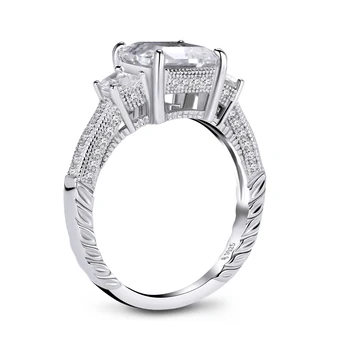 Moteris Žiedas 925 Sterlingas Sidabro Asscher Cut SONA Diamond Moterų Vestuvių Piršto Žiedai, Sužadėtuvių Dovana, Papuošalai