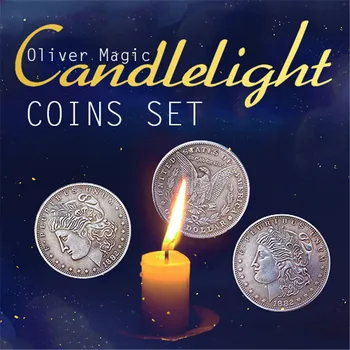 Žvakių šviesoje Monetų Rinkinys(1 flipper monetų+1 išsiplėtė shell+ 3 morgan dolerių) Magija Gudrybės Etape Magia Iliuzijų Gudrybė Rekvizitai