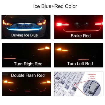 YM E-Šviesus 1Set 120CM 150CM 335 LED Automobilių Stilius Dinamiškas Streamer Įjungti Liekamosios bagažo skyriaus apšvietimas LED Šviesa Ledo Mėlyna Balta +Raudona