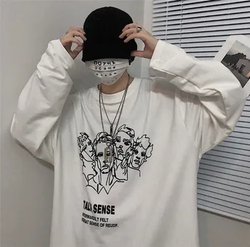 Punk Pavasario Streetwear Mados Japonų stiliaus ilgomis Rankovėmis Hip-Hop atsitiktinis Tees Viršūnes Moteris Vyras High Street O-kaklo Punk T Shirts