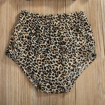 Bamblys Kūdikių Mergaičių Drabužius Išjungti Peties megztinis vientisų trumpomis rankovėmis Viršūnes Leopardas spausdinti Šortai lankas Lankelis 3PC mielas Komplektus
