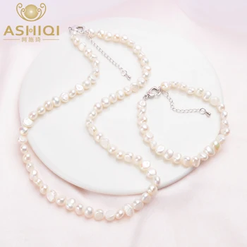 ASHIQI Gamtos Baroko perlų Papuošalų Rinkiniai 7-8mm Nekilnojamojo Gėlavandenių perlų Karoliai, Apyrankės moterims, Naują Atvykimo