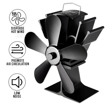 5 Blade Black Židinys Ventiliatorius, Šilumos energija Varomas Viryklė Ventiliatorius komin Žurnalas Medienos Degiklis Ekologinio Draugiškas Tylus Ventiliatorius Namų Efektyvus Šilumos Paskirstymo