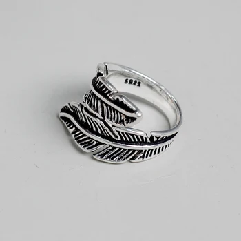Nekilnojamojo 925 sterlingas sidabro Bijoux Plunksnų Žiedai Moterims Boho Reguliuojamas Antikvariniai Žiedai Anillos