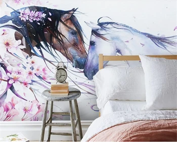 Beibehang tapetai, 3d sienos Asmenybės mados papel freskos 3d paprasta ranka-dažytos arklių persikų dailės freskos foną