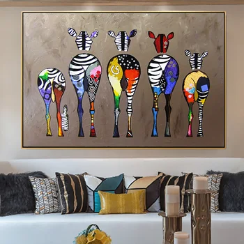 Anotacija Spalvinga Zebra Afrikos Gyvūnų Naftos Tapyba Ant Drobės, Sienos Meno Plakatas Ir Spausdinamos Nuotraukos Kambarį Namų Dekoro