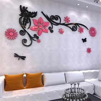 Didmeninė Romantiška siena lipdukas gėlė vynuogių Medį, 3d stereo akrilo kristalų sienų lipdukai Šiuolaikinio gyvenimo kambario, TV, Sofa namų dekoro