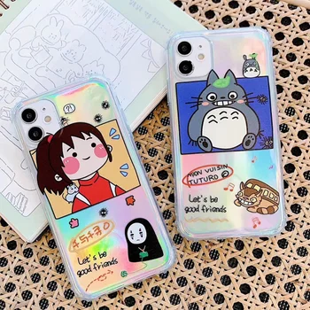 Japonijos animacinių filmų Totoro Atkakli Toli Ghibli Miyazaki Anime Kaonashi Lazerio kortelės Atveju iPhone, 11 11pro XR X 7 8Plus XS Max atveju