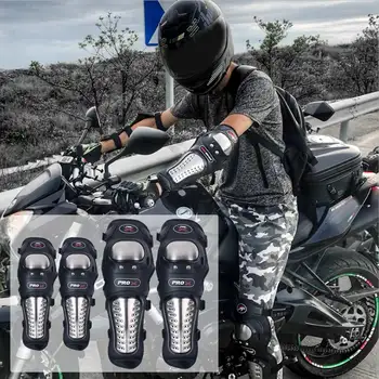4Pcs/Set Motociklo antkelius Alkūnių apsaugas Nerūdijančio Plieno Raštas Saugos Juoda Off-road Moto dviračių Lenktynių Lauko Sporto