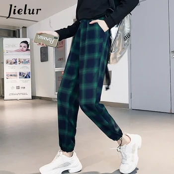 Jielur Pledas Kelnės Moteriška Korėjos Stiliaus Harajuku Draugų Pločio Kojų Kelnės Prarasti Derliaus Žalia Skara Poilsiu Moterų Elastinga Juosmens