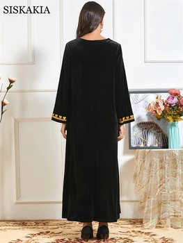 Juodo Aksomo Etninės Siuvinėjimo Abaja Suknelė Moterims Žiemos 2020 M. Dubajaus arabų Musulmonų Turkija Drabužiai Plius Dydis-ilgomis Rankovėmis Nauja