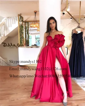 Mbcullyd Raudona Satino Pusės Split Prom Dresses Ilgai 2019 Oficialią Liniją Vakarinę Suknelę Moterų Plius Dydis Ponios Vestidos De Gala
