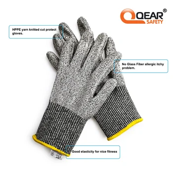 3 poros QearSafety supjaustyti apsaugoti lygis 3 HPPE megzti linijinės apsauginės pirštinės, nepadengto, labai vikrumas, tilptų į rankas