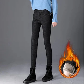 Žiemos Šiltas Džinsai Moteris 2020 M. Aukštos Juosmens Atsitiktinis Aksomo Ponios Kelnės Moteriška Pantalon Džinsinio džinsus Moterims, Kelnės Plius dydis