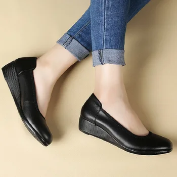 ZZPOHE Minkštas soled oda moteriai batus, šlepetes turas su atsitiktinis moterų black dirbti vieno batai, didelio dydžio moteriški batai