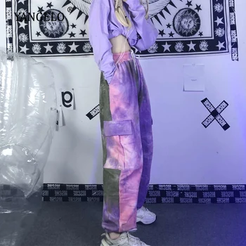 Yangelo Harajuku tie dažai Kelnės Moterims 2021 M. Rudens Žiemos Prarasti Atsitiktinis Violetinė darbo drabužiai Moteris Negabaritinių Streetwear Mados Kelnės