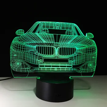 3D LED Automobilio Iliuzija Lempa 7 LED Spalva Keičiasi Luminaria Naktį Šviesos Dekoro Lempos Miegamojo Apšvietimas Berniukas Mergaičių Žaislas Brithday Dovana