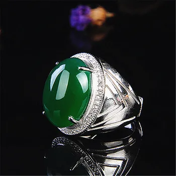 Ovalo formos green jade brangakmenių žiedai vyrams cirkonis deimantu balto aukso, sidabro spalvų papuošalai vyriškas senovinių karališkosios juosta Arabija dovana