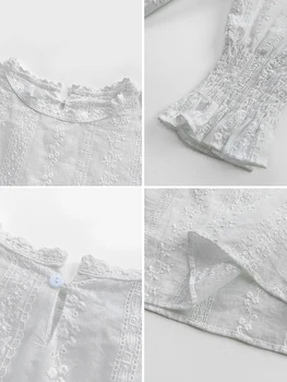 Elegantiškas ilgomis Rankovėmis Nėrinių Marškinėliai 2020 Naujų korėjos Megztinis Baltos spalvos Marškinėliai Blusas Femininas marškinėliai Moterims Palaidinė Plius Dydis Viršūnes 807E