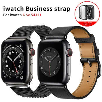 Verslo Diržu, Apple Watch Band Serijos 6 1 2 3 4 5 odinis dirželis+atveju Iwatch 5 4 Dirželis 38mm 40mm 42mm 44mm apyrankė