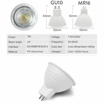 10vnt LED Lemputė GU10 LED Lemputė, Prožektorius Pritemdomi 7W 220V MR16 COB (Chip 30 Laipsnių Spindulio Kampas Namų Biuro Dekoras Lempos Šviesa