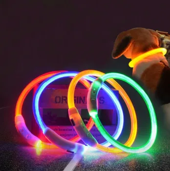 USB Įkrovimo Spalvinga Reguliuojamas Naminių Šunų Antkaklis LED lempa Mirksi Spindinčią Naktį Šunų Antkakliai Šviesos Saugus Mažylis Kačių Antkaklis
