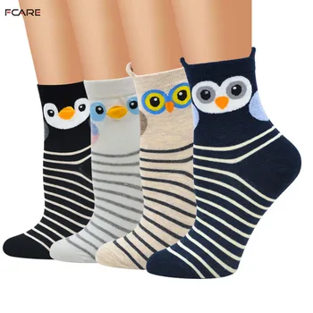 Facre 8PCS=4 porų 34 39 ES dydžio 3D baras pelėda medvilnės Moterų mielas kojinės trumpas kulkšnies stripe socks